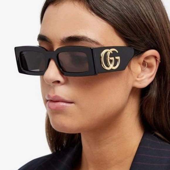 Gucci GG1425S 001 Sunglasses Black Grey Rectangle Unisex GG 1425S - Picture 2 of 11